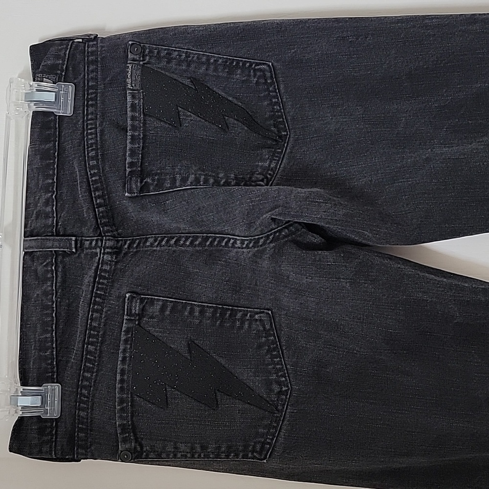 7 For All Mankind, Size 27 Washed Black Flared Jeans w/Sparkle Lightning Bolts - Picture 15 of 15